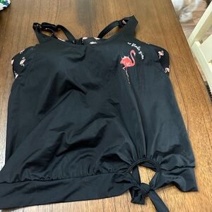 Lane Bryant Black Flamingo Print Tankini Top